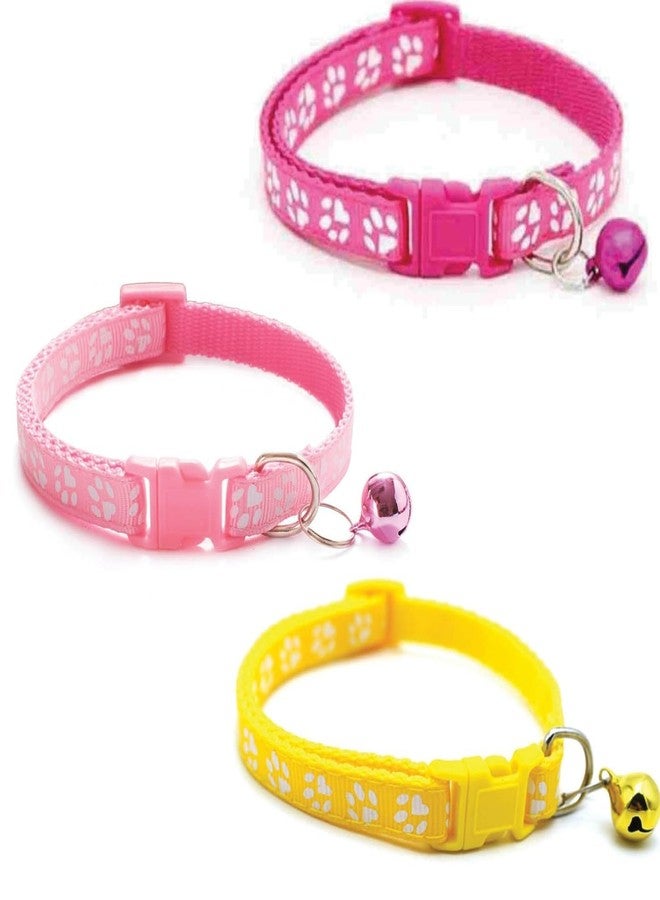 D&C PAWS Cat Collars with Bell | Soft Adjustable Breakaway Collars for Cats, Kittens & Small Dogs | Safe, Comfortable, Cute Paw Print Design Pet Collars (Set of 3-Pink,Light Pink,Yellow) - Image 1